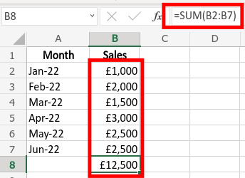 sum function in Excel